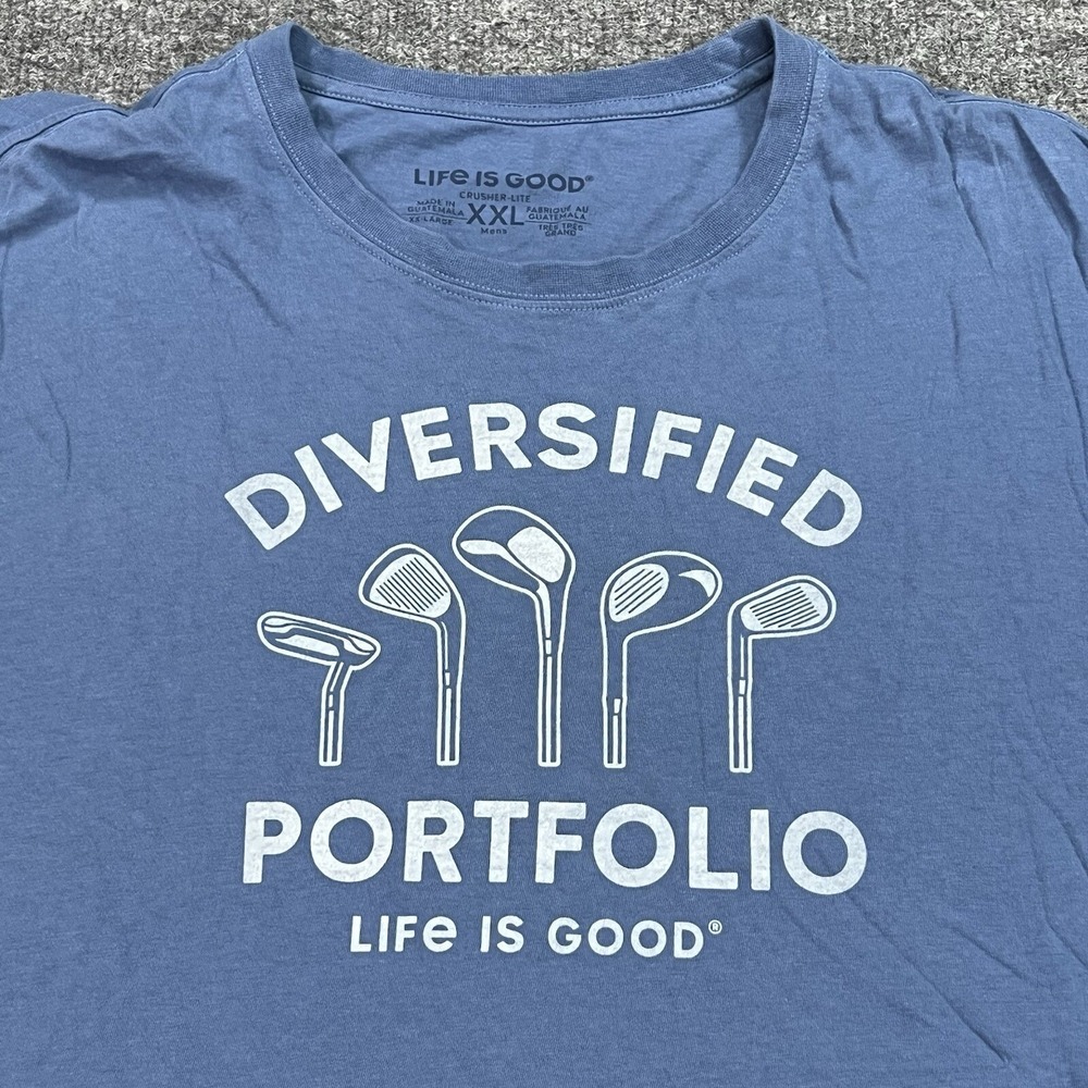 Life is Good T-Shirt Mens XXL Blue Crusher Golf Diversified Portfolio